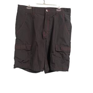 Pleasures Black Nylon Cargo Shorts Mens Size XL Casual Streetwear Red Stitching